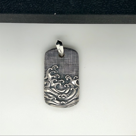 New 35 MM David Yurman Wave Dog Tag Pendant Collection 925 Silver DY Men Unisex - Picture 1 of 7